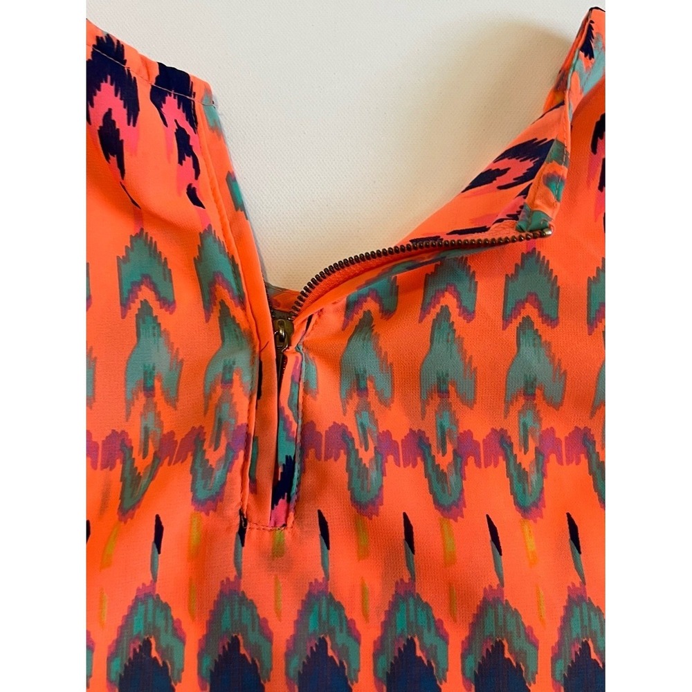 Shrinking Violet Neon Orange Ikat Print Cap Sleeve Top - Picture 5 of 7